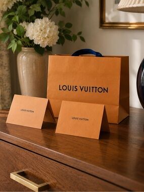 Louis Vuitton Orange Gift Bag with Blue Ribbon Handles